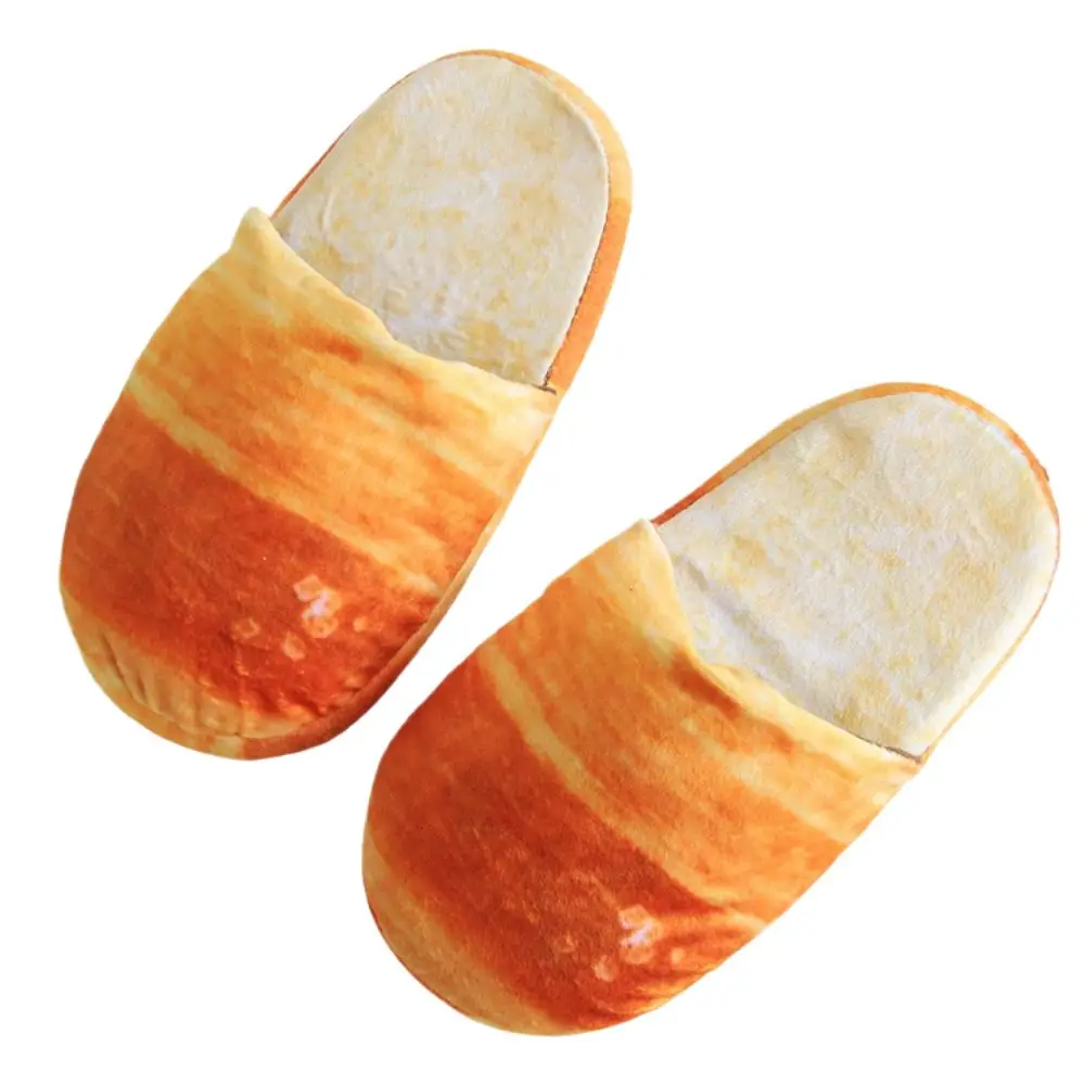 Chinelos de pão de simulação criativa aconchegante fundo macio engraçado pelúcia chinelos de pão francês sola grossa sapatos 3d pão slides unisex