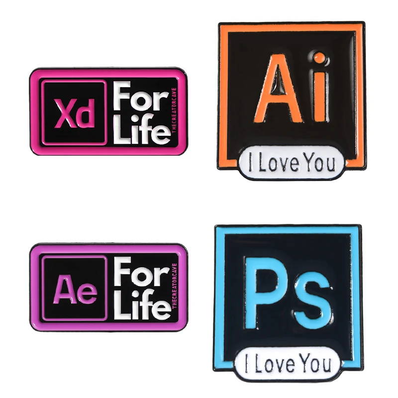 AI PS Xd Ae pines esmaltados, broches de Software de diseñador gráfico personalizado, insignias de solapa, accesorios de joyería, regalo para amigos