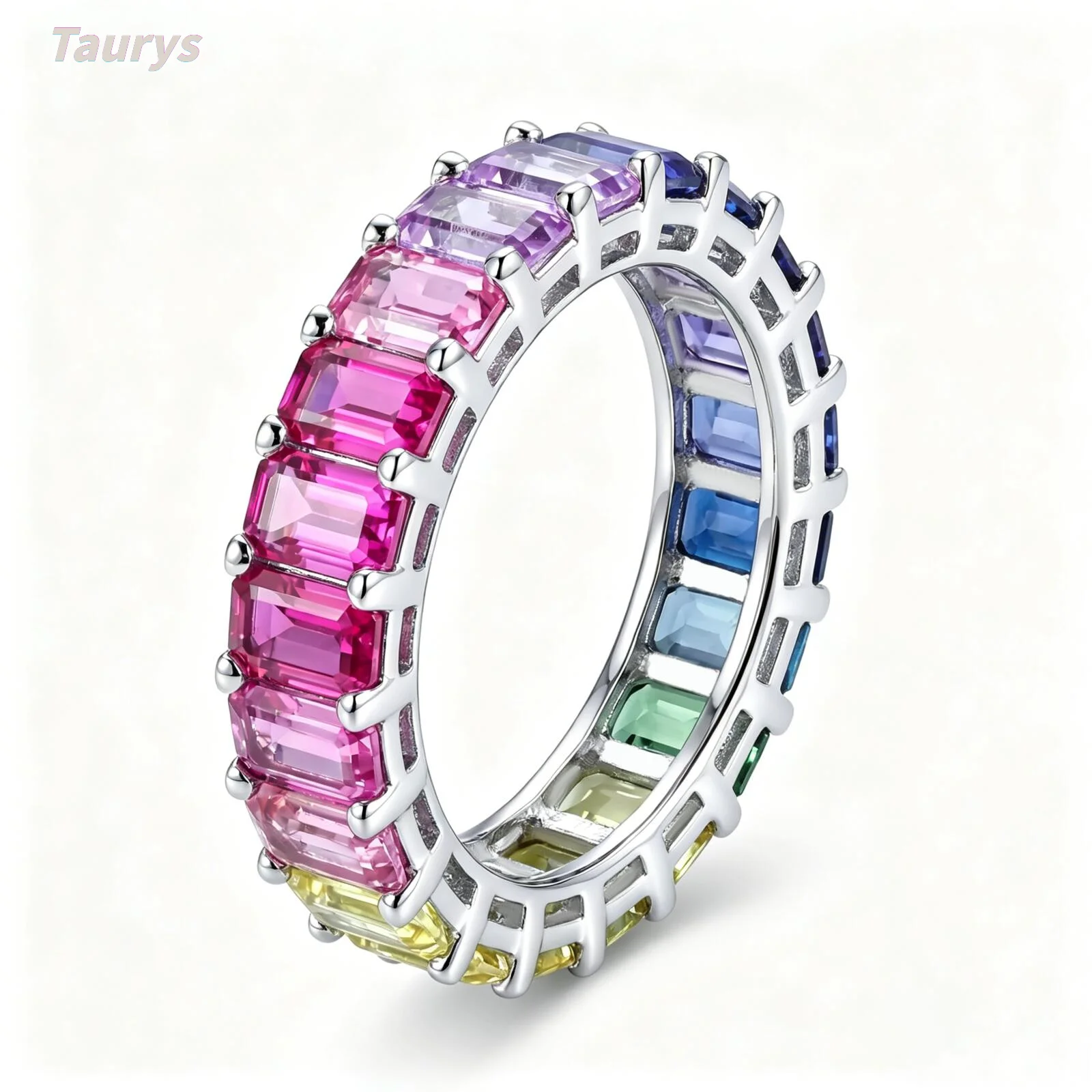 

Ts Rainbow 925 Sterling Silver Ring For Women And Men Lab-grown Diamond Gradient Rainbow Ring Fine Jewelry Wedding Ring