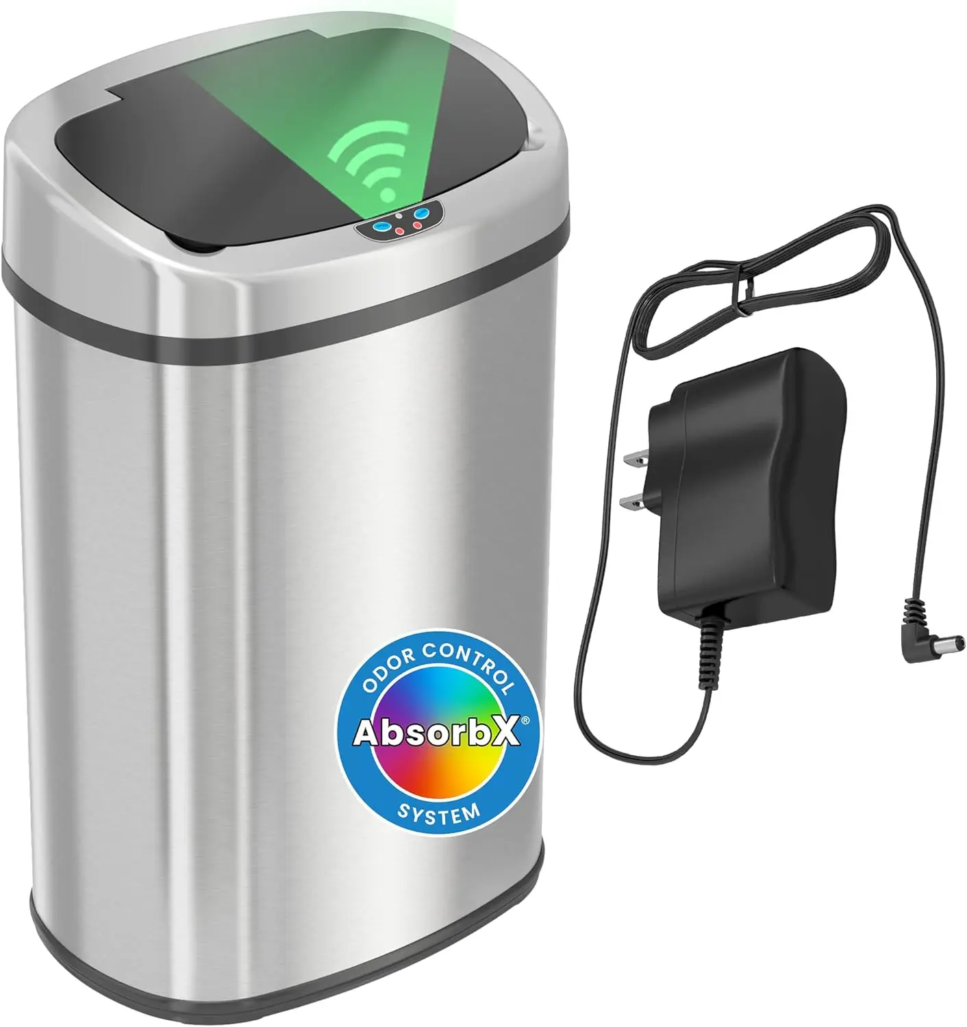 

Мусорный бак из нержавеющей стали с датчиком движения на 50 л с фильтром запаха, адаптером переменного тока, тонким овальным дизайном для дома и офиса