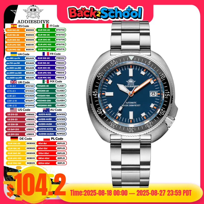 

ADDIESDIVE Hot Sale Watch For Man reloj hombre BGW9 Blue Luminous 200m Waterproof Sapphire Glass NH35 Automatic Mechanical Watch