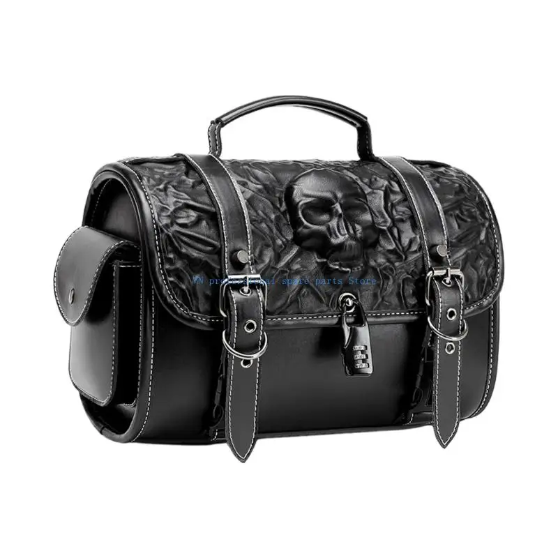 

41XA PU Leather Storage Case Skull Embellishment Motorcycle Tool Easy Installation Strong Construction for Bikers