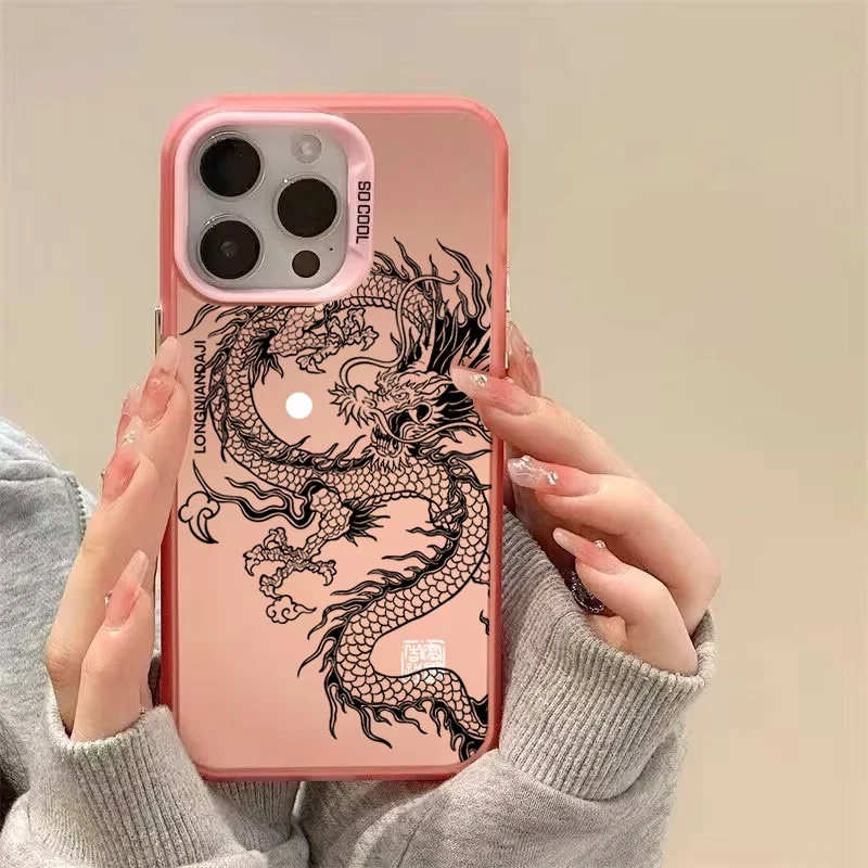 Carcasa con patrón de dragón Retro para IPhone 11 12 13 14 15 16 Pro Max Plus Mini XR X XS Max 7 8 Plus 16E, funda dura IMD con láser