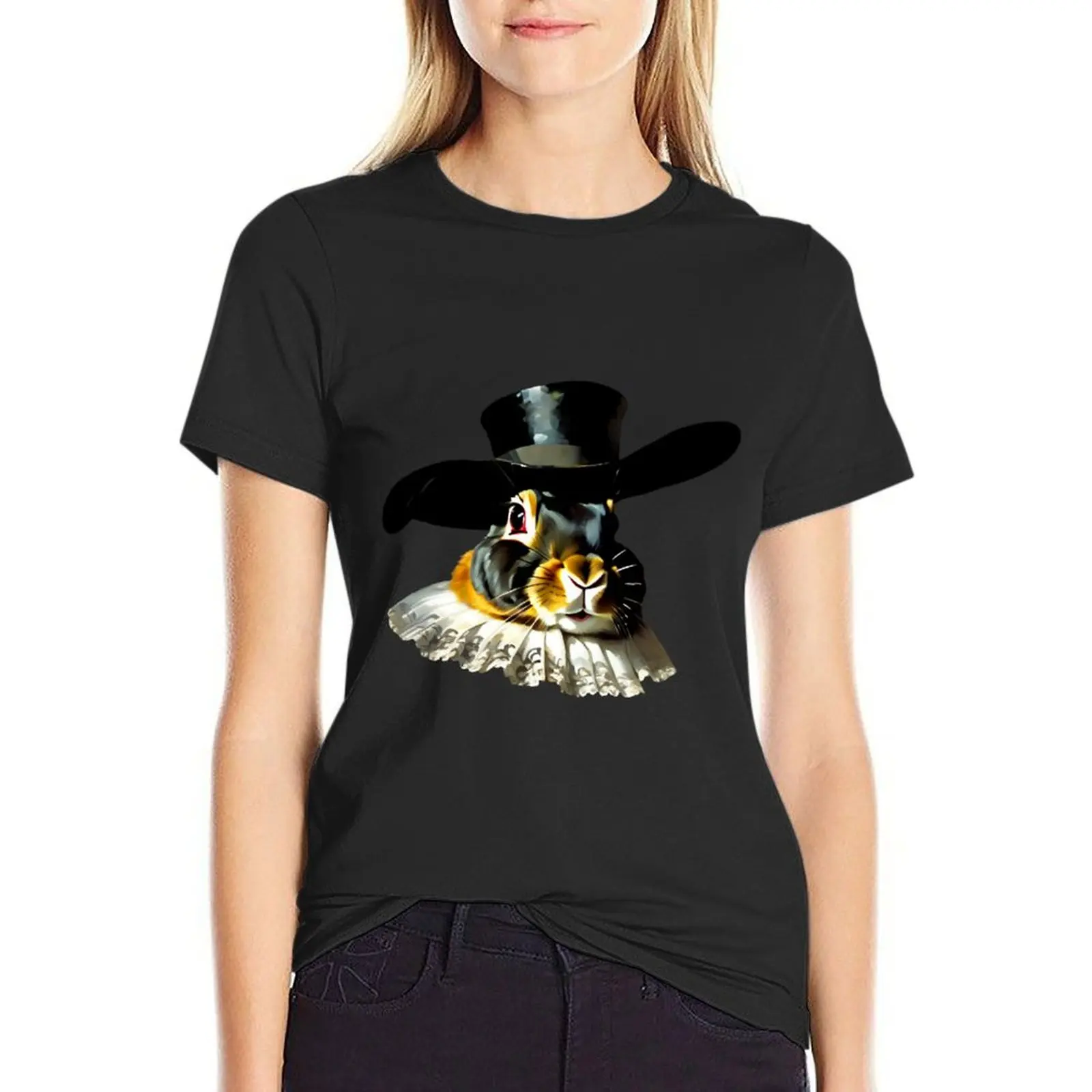 

Vintage Animal Art: Rabbit Gentleman with a Hat Portrait Animal Art Oil Painting Animal Portrait T-shirt