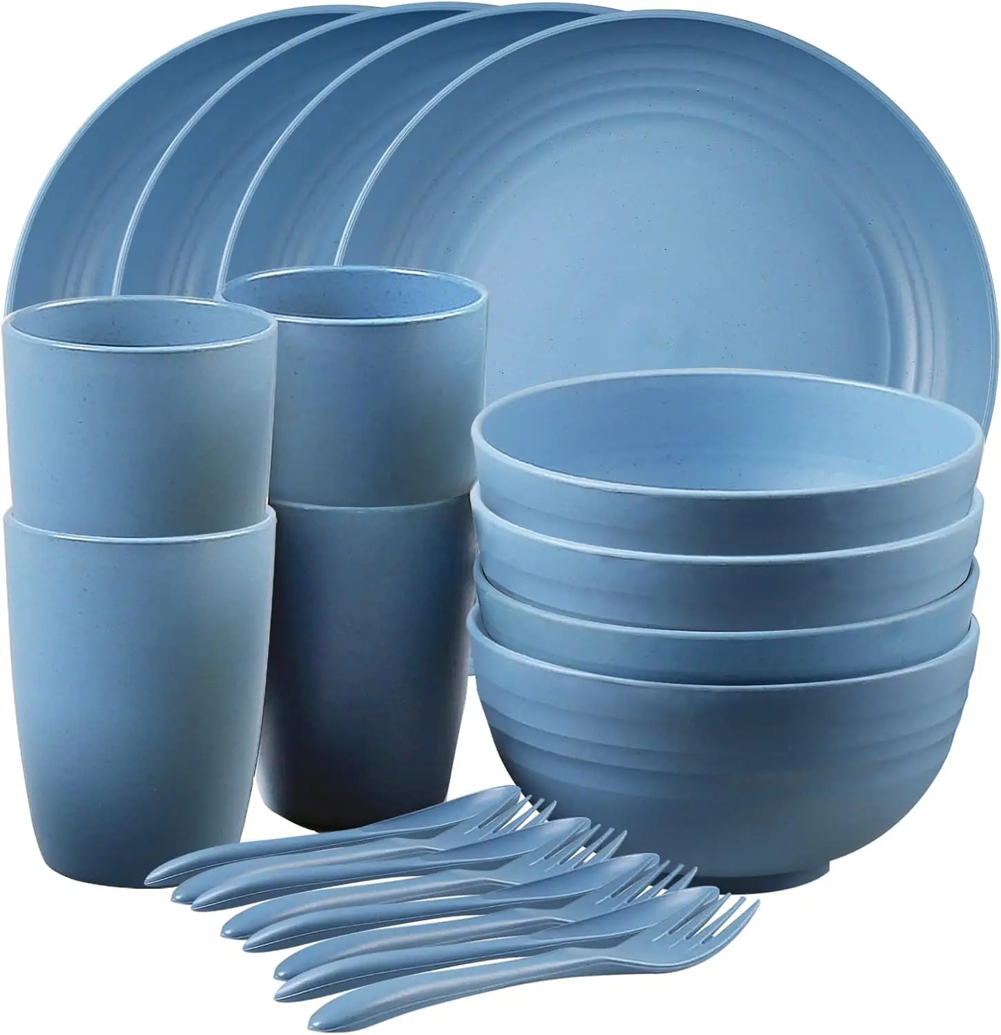 

Wheat Straw Dinnerware Set for 4, 20-Piece Unbreakable Plates and Bowls with Cups, Lightweight Reusable Dishes for Camping