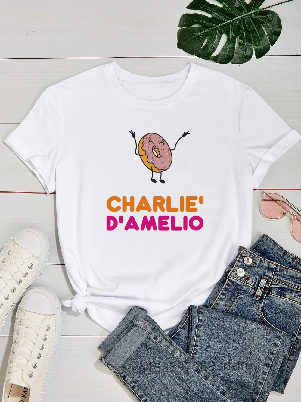 Charli Damelio Women Funny Print Ladies T-shirt Girl Y2K Basis O-collar White Shirt Short