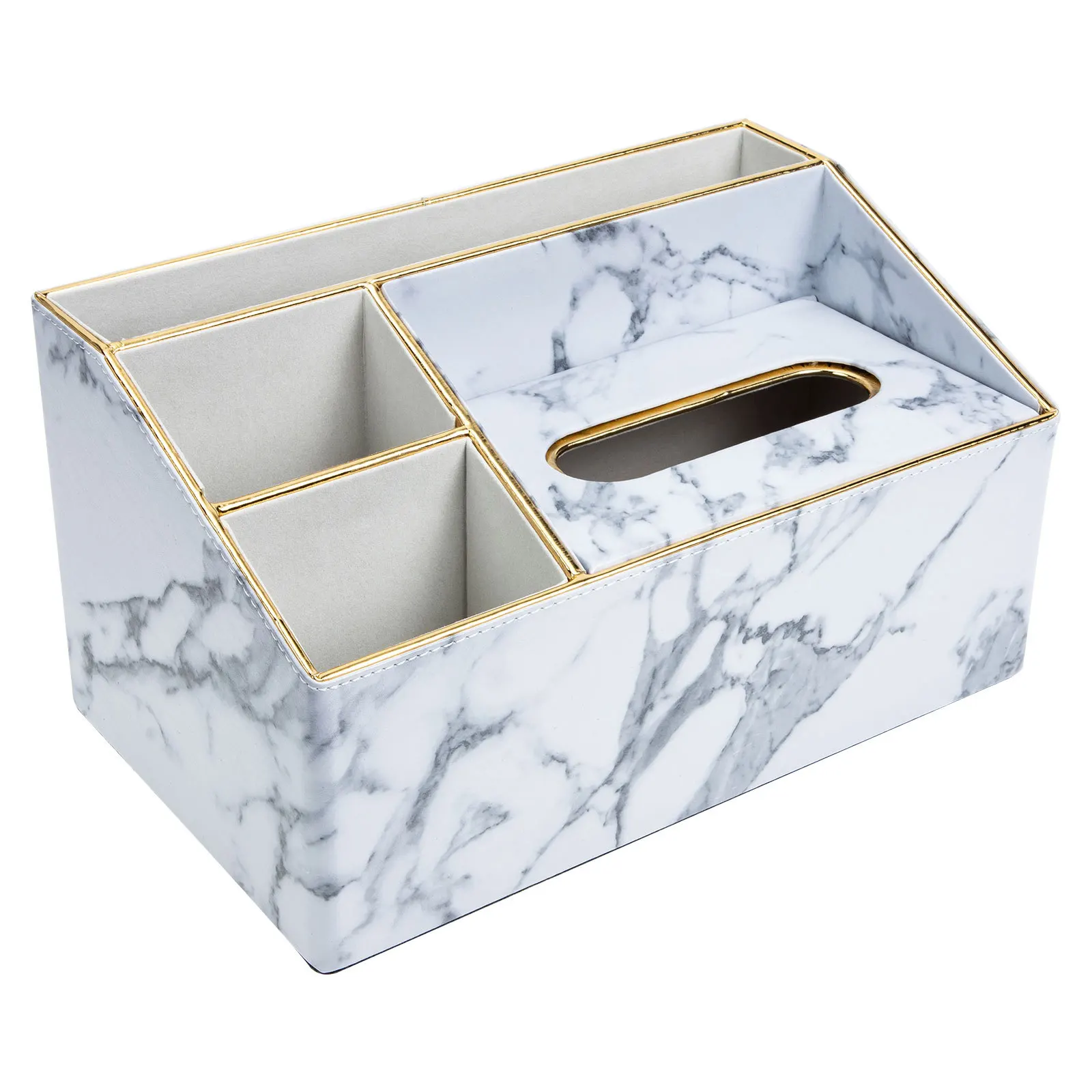 Marble Pattern Pu Storage Box Lightweight Desktop Organizer For Tissue Remote Controller Phone Holder Household Storage