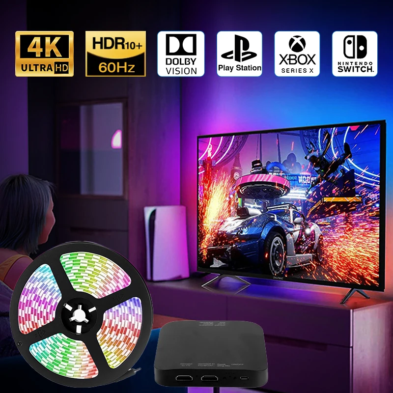 Telewizor z podświetleniem Led 4K HDMI 2.0 urządzenie Sync Box inteligentna żarówka listwa pasek WS2811 RGB zestaw oświetlenia LED garnitur na 40-85