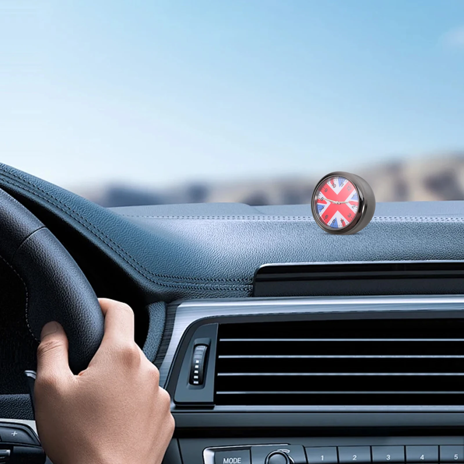 

Car Dashboard Clock Mini Luminous Stick-on Clip Quartz Analog Uk Flag Design -Free Car Vent Watch for Cars Boat Bike