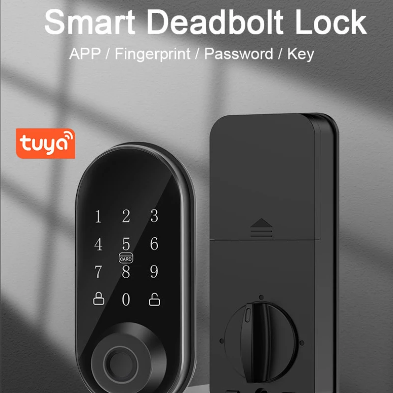 Cerradura inteligente con pestillo de seguridad, entrada sin llave mediante APP/huella dactilar/contraseña, pantalla táctil, bloqueo automático, carga USB, color negro