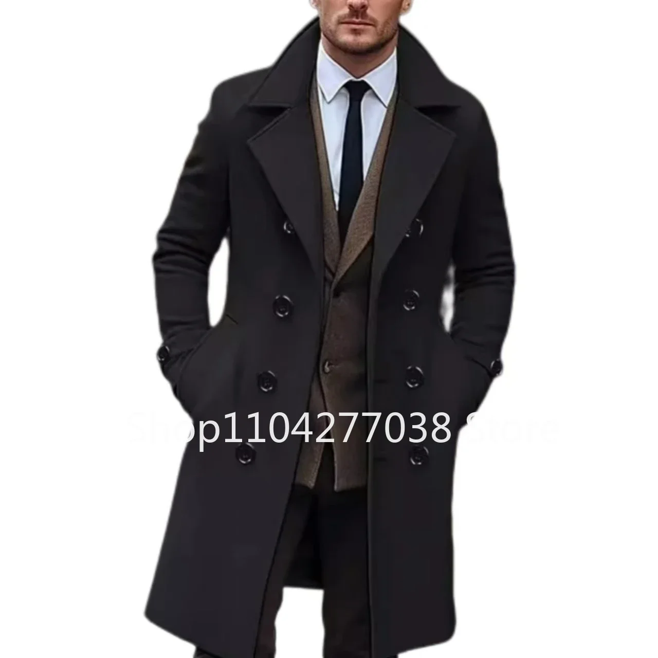 Elegant Man Trench Coat Customized Gentleman Notched Lapel Double Breasted High Quality Men's Winter Jacket for Business Banquet