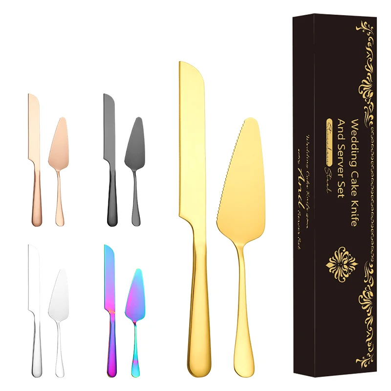 2Pcs Elegant Wedding Cake Cutting Utensils Reusable Wedding Cake Cutter Server Set Stainless Steel Flatware Cake Cutting Set
