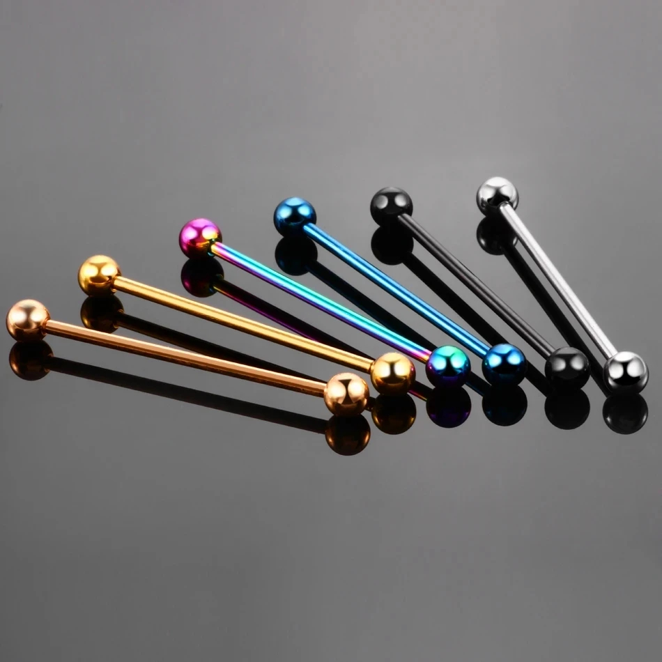 2Pcs Steel Industrial Piercing Nipple Tongue Barbells Bar 14G 32-40MM Scaffold Ear Cartilage Helix Earrings Sexy Body Jewelry