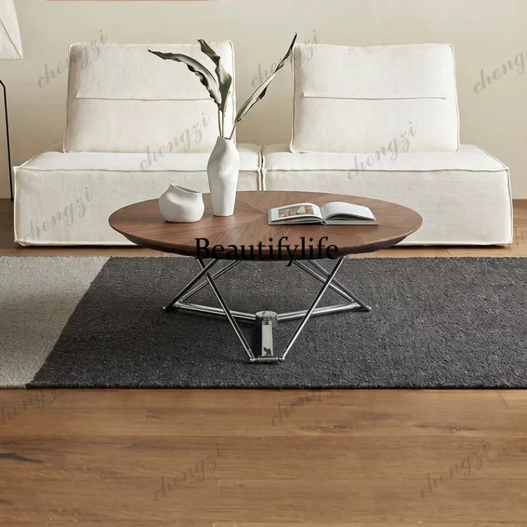 C178Medieval style liftable coffee table Bauhaus light luxury style round coffee table office deformation lifting table