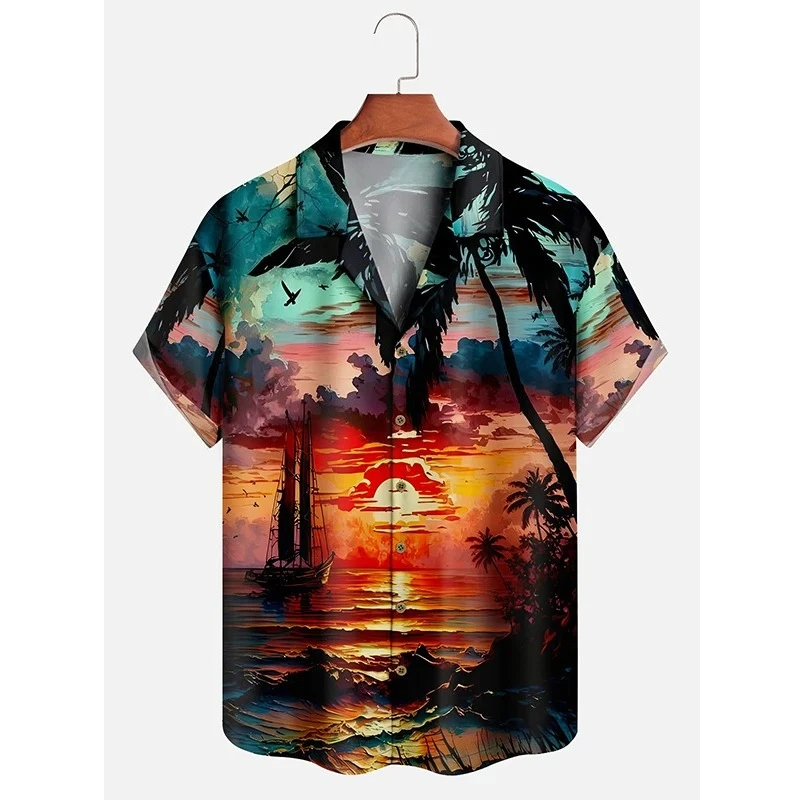 Camisa Casual Masculina com Estampa Havaiana de Verão, Camisa de Praia 3D Divertida de Manga Curta, Blusa Feminina, Novidade em Promoção, Tops Florais