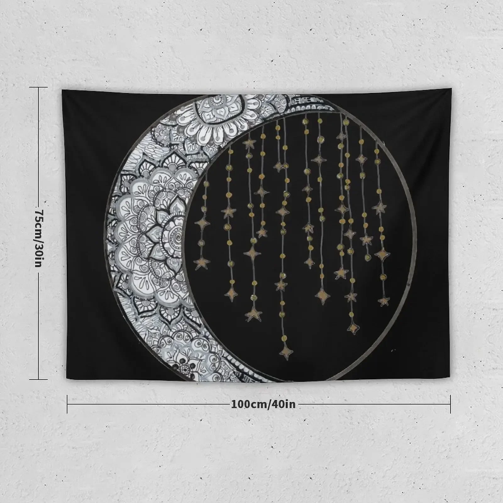 Star Strung Moon: glimmer (black backround) Tapestry Decoration Room On The Wall Tapestry