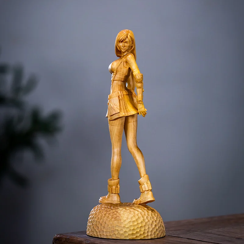 XS587 -20X6X6 CM Cool Girl Boxwood Sculpture Feng Shui Wood Carving Anime CharactersPretty Lady Collection Ornaments