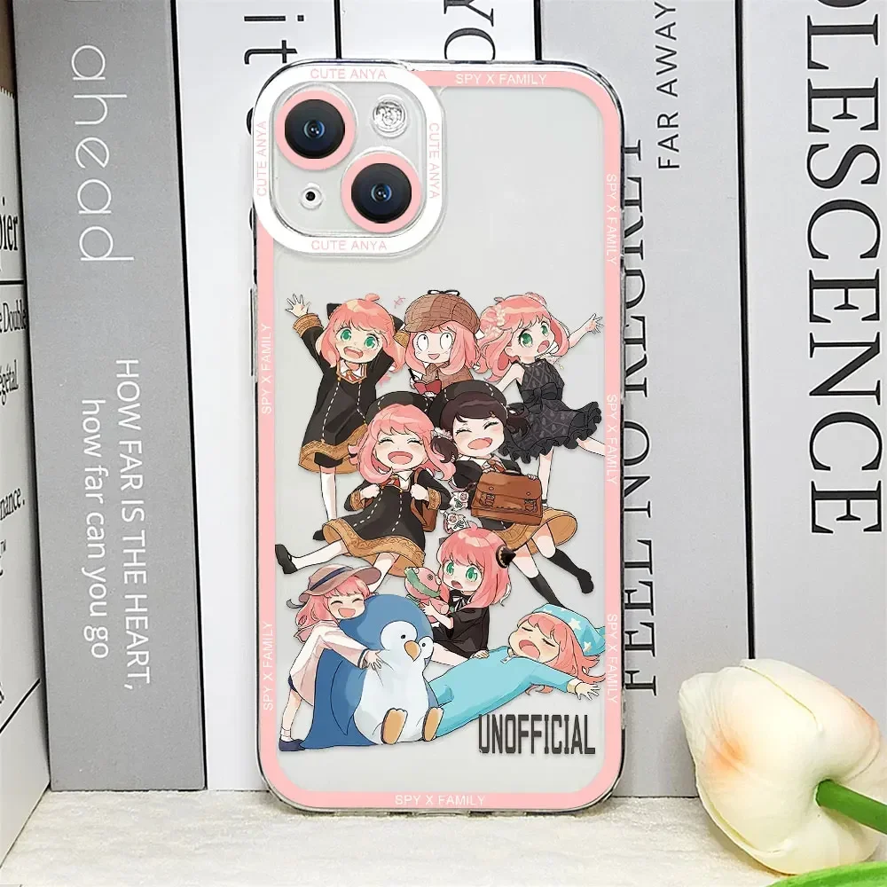 Kawaii Anime SPY×FAMILY Anya Forger Phone Case for IPhone 14 16 15 11 12 13 Pro Max Mini XS SE2 8 7 Plus Transparent Soft Fundas