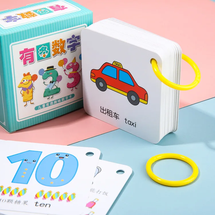 수학, 영유아용 디지털 카드, 그림이 있는 인지 카드 1-100 숫자 카드, 중국어와 영어로 된 이중 언어 카드