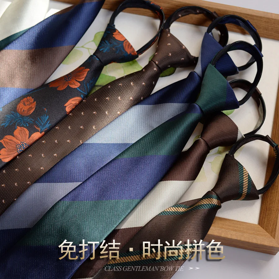 NEW Mens Retro Zipper Ties for Men 8CM Neck Tie Solid Striped Fashion Blue Neckties Men\'s Automatic Zipper Tie Red Lazy Ties