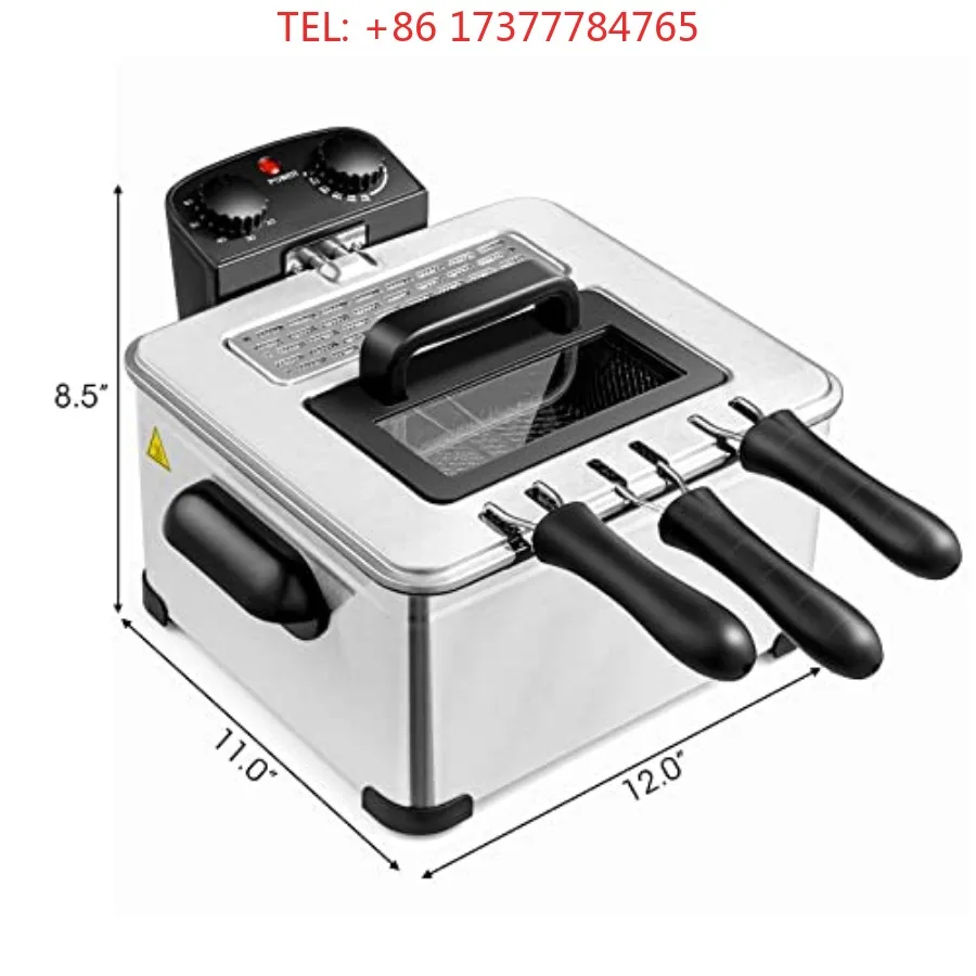 Deep Fryer with 3 Baskets 5.3 QT/21-Cup Frier Cookers Home Fryer Large Oil Container Lid with View Window Adjusta