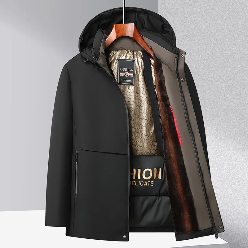 الرجال الشتاء سميكة الدافئة سترة معطف الصوف داخل الذكور بلون مقنعين سترة سميكة الرجال معطف متوسط طويل الحجم #1
