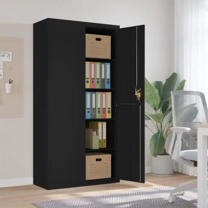 vidaXL Armoire à classeurs en acier noir 90x40x180 cm avec portes verrouillables et 4 étagères réglables pour le rangement au bureau