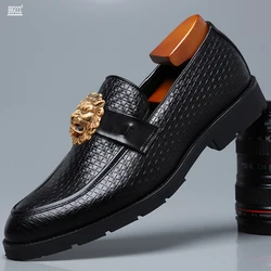 Leather Shoes Crocodile Pattern Men's Loafers Flats Office Moccasins Driving Wedding Business Buckle Strap Slip on A1