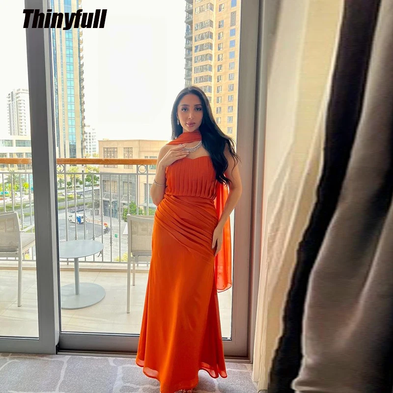 

Thinyfull Mermaid Arabia Chiffon Prom Dresses Sleeveless Evening Party Gowns Ruched Dubai 2024 Women Formal Occasion Dress