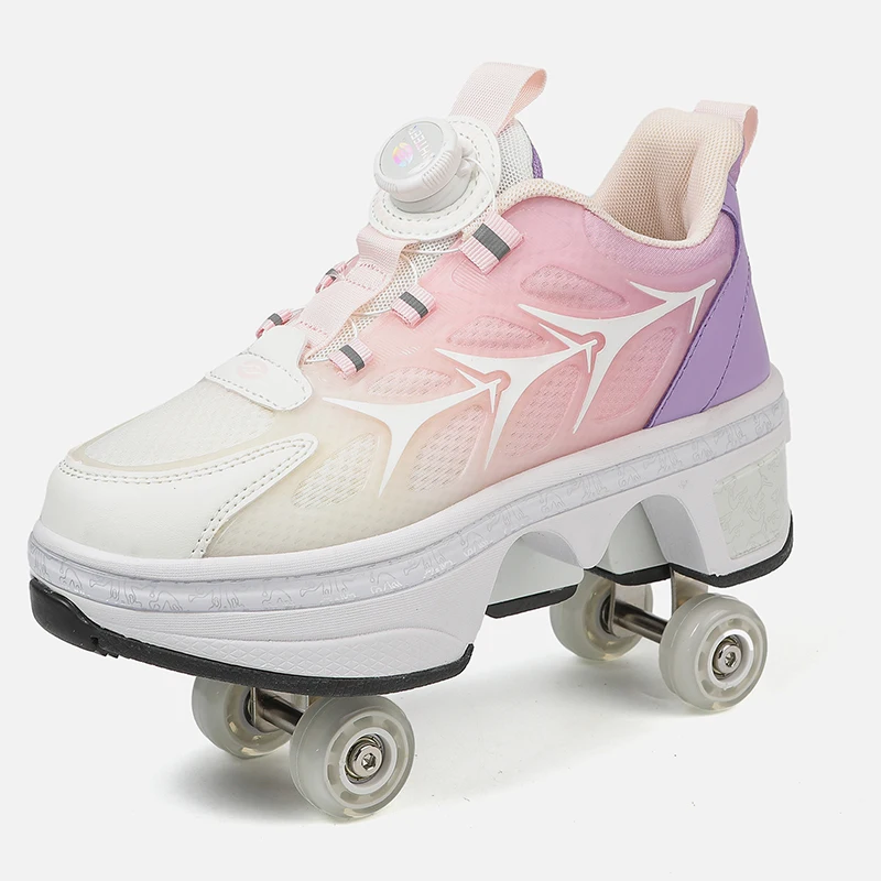 New models Four Wheels shoes roller skates Children's shoes with wheels,Girls skating deformation shoes Customizable light style