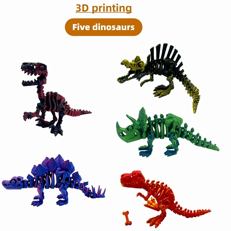 3D Printed Dinosaur 5-Piece Set, Articulated Joints, Includes T-Rex, Spinosaurus, Etc., Suitable for Gifting or Personal Use