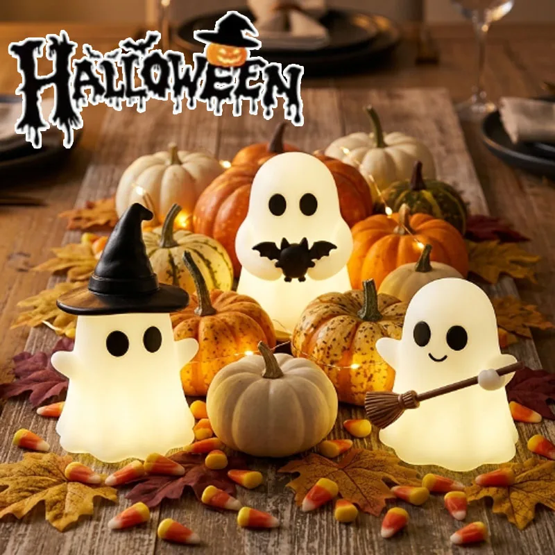 1-5PCS Glow in Dark Ghost Mini Figurines Resin Spooky Figures Halloween Table Decor Cute Ghost Ornaments for Desk Shelf