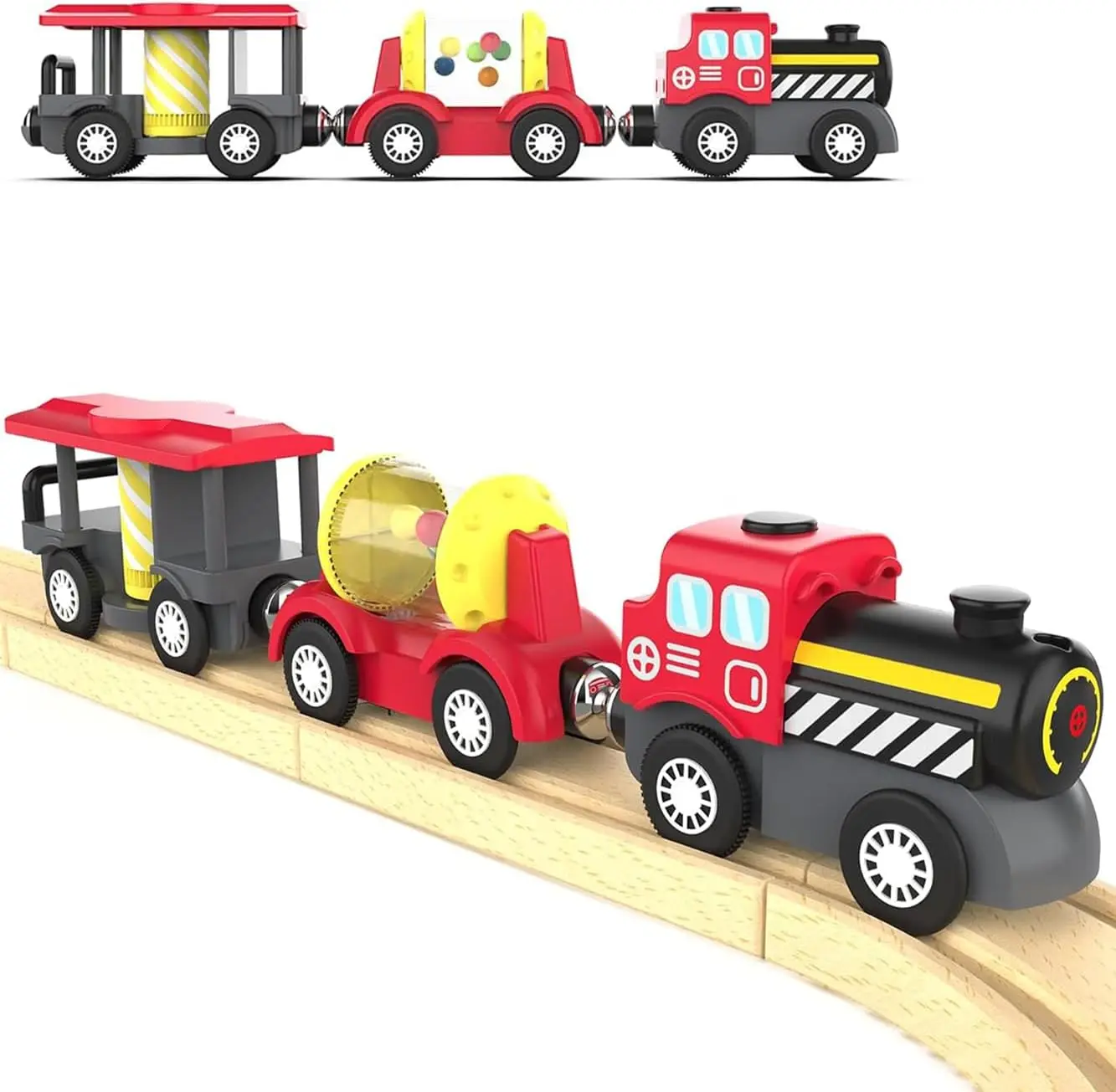 

TOPLIVING Wooden Railway Track Accessories, Battery Operated Locomotive Train, Magnetic Railway Toy for Toddlers, Track Set