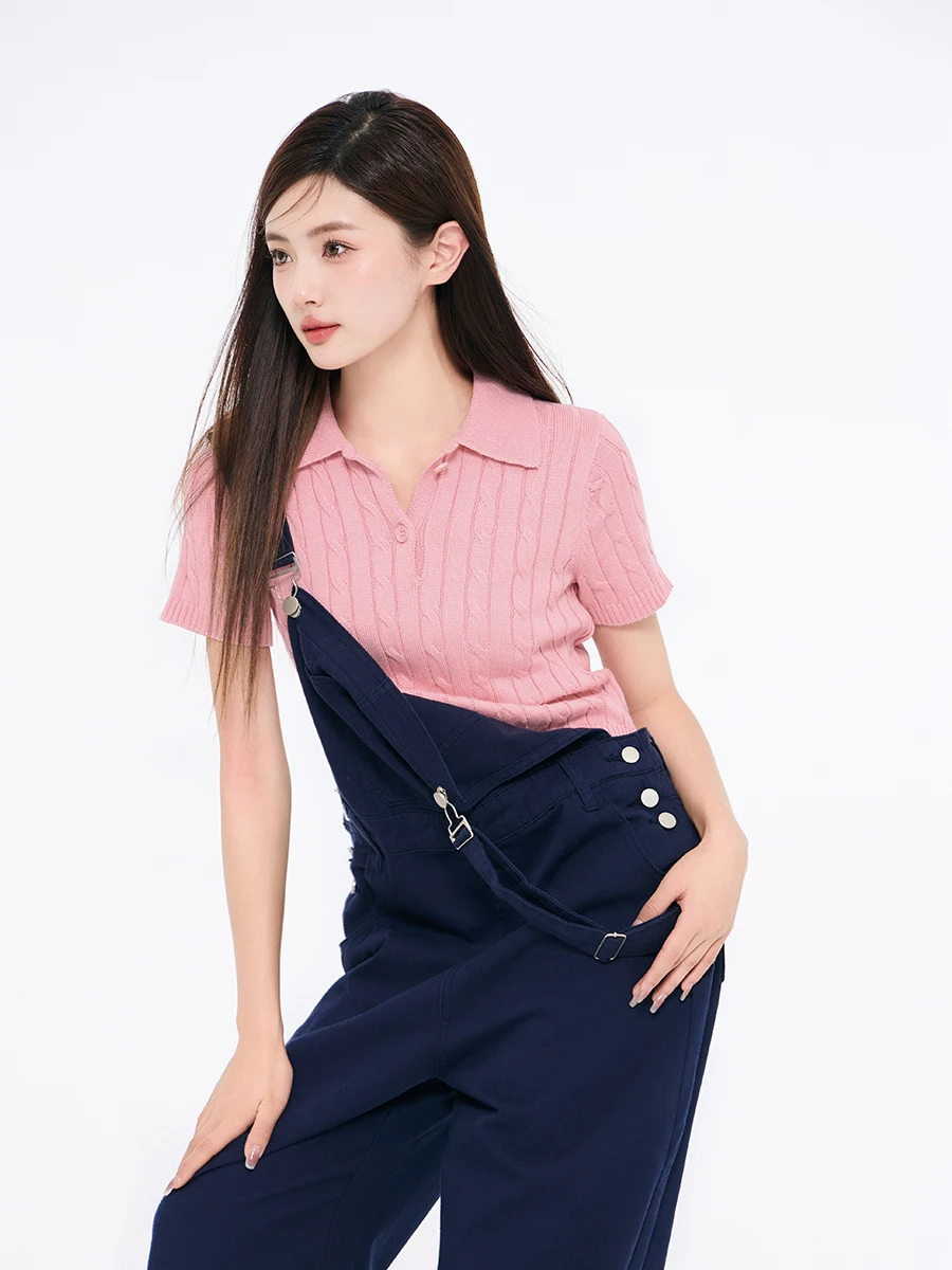 Nanyan Faionable Koreańskie Ogrodniczki z Wysokim Stanem, Proste Nogawki, Bawełniane Spodnie Damskie, Kombinezon Modny i Uniwersalny