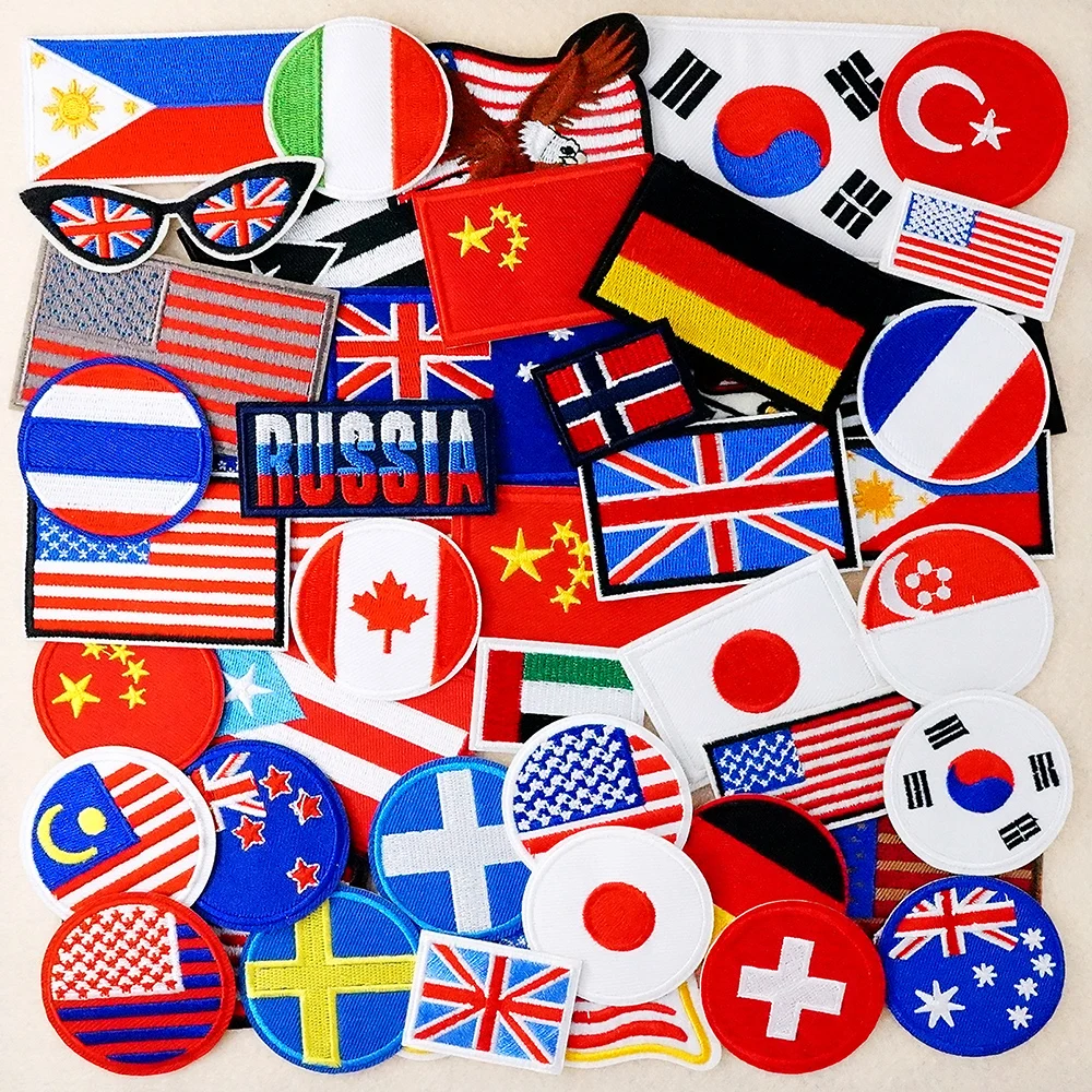 National Flag France Germany Italy Russia America Iron on Patches for Clothes Embroidery Patch Hand Sewn or Ironed Decoration