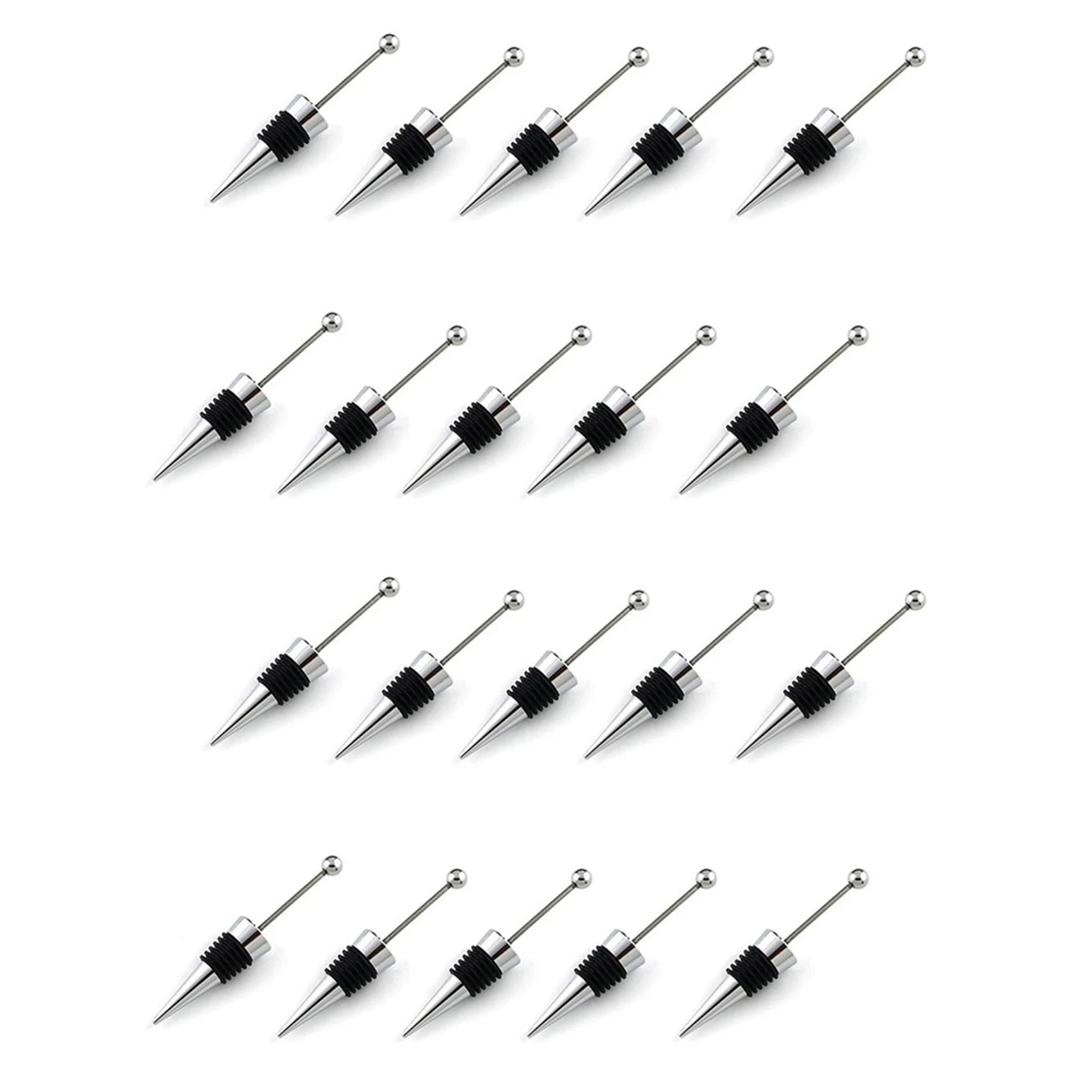 Y42A-20Pcs Gadget Add A Bead Rhinestone Lampwork Decorative Beaded Wine Bottle Stopper Zinc Alloy Silver Beadable Bottle Sto