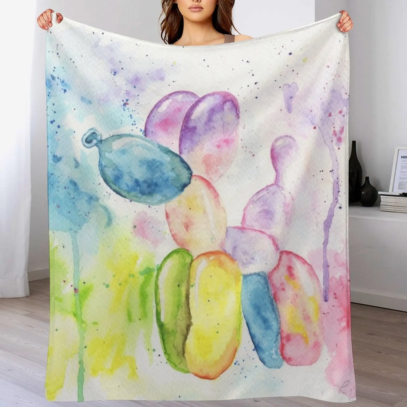 

Rainbow balloon dog Throw Blanket Weighted for babies Soft Plaid Blankets