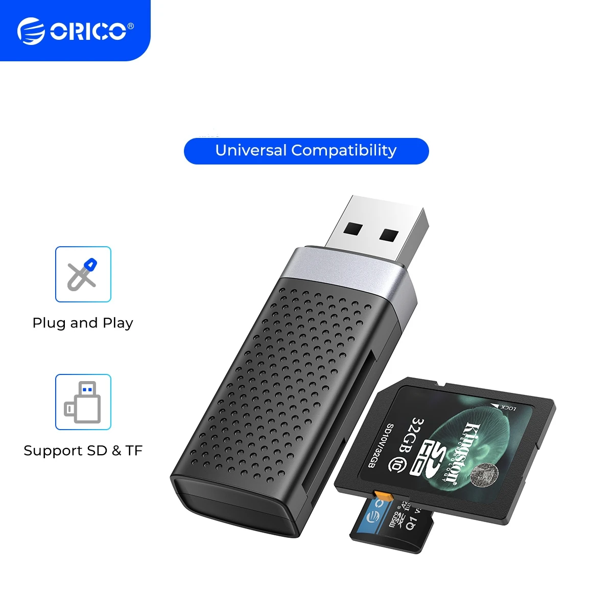 

ORICO Card Reader USB 3.0 Flash Smart Memory Card 2 Slots for TF SD Micro SD Card Adapter Laptop Accessories PC Macbook Linux