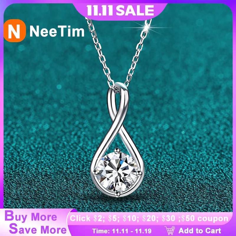 

Подвеска NeeTim с муассанитом, стерлинговое серебро 925 пробы с покрытием из белого золота, ожерелье для женщин, ожерелья с лабораторными бриллиантами и сертификатом