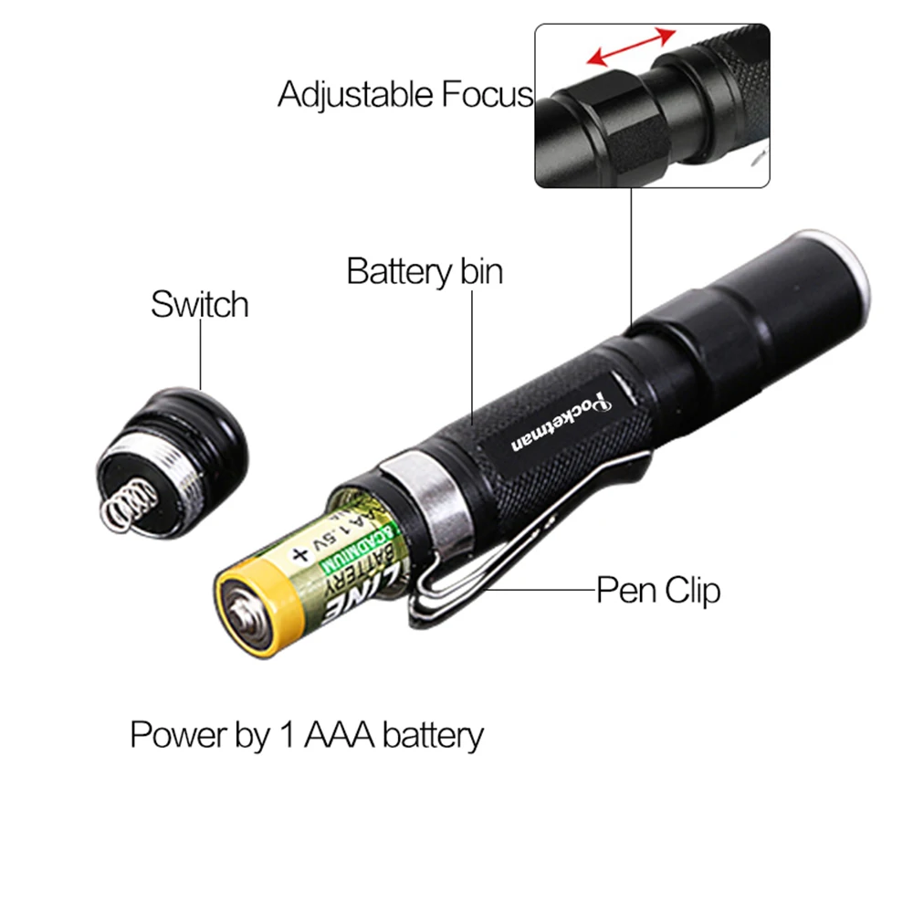 AAA Battery Pocket Torch Powerful LED Lantern for Camping Hunting Portable Mini Pen LED Flashlight Waterproof Pen Light