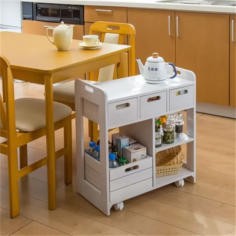 Solid Pine Wood Side Cabinet with 4 Drawers Modern Multi Functional Storage Cart for Restaurant Durable Easy Assembly Locker