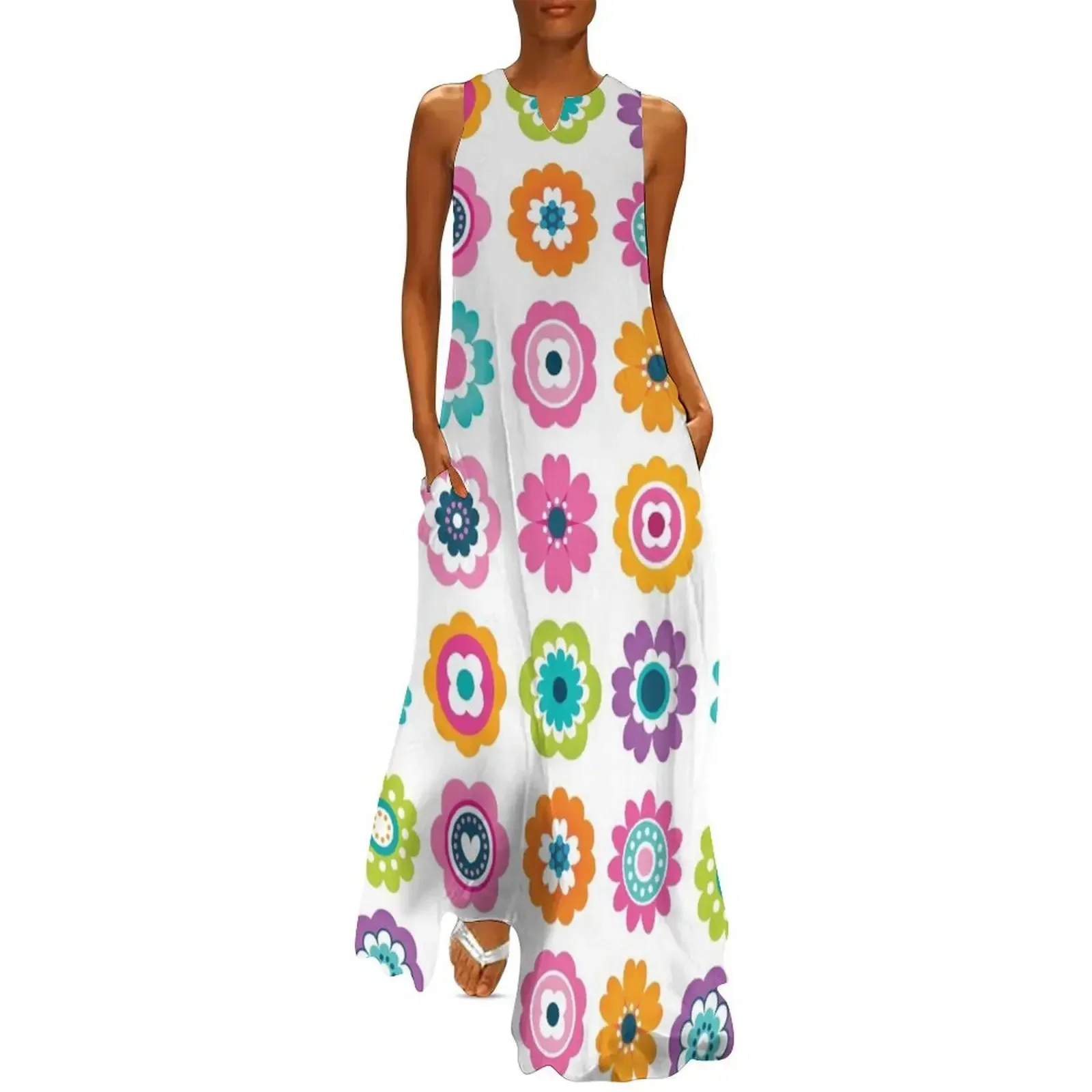 

Mod Flowers in Spring Colors Long Dress clothes Woman's evening dress prom dresses women clothes Dress
