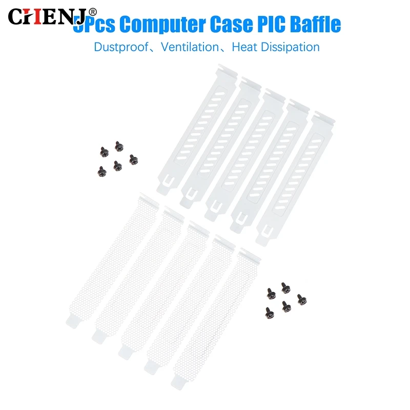 5pcs Desktop Computer PCI Baffle/ PCI Slot Cover Dust Filter Blanking Board Cooling Fan Dust Filter Ventilation PC Computer Case