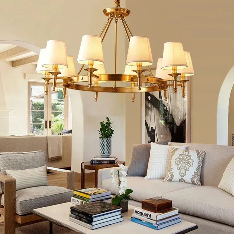 

Retro American Style Gold Copper Lamp Chandelier for Living Room Bedroom Dining Room Kitchen Villa Luxury Villa Pendant Light