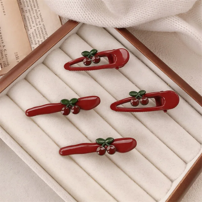 Metal Red Cherry Female Design New Seamless Bangs Hairpin Side Clip Fashionable Versatile Hair Accessories