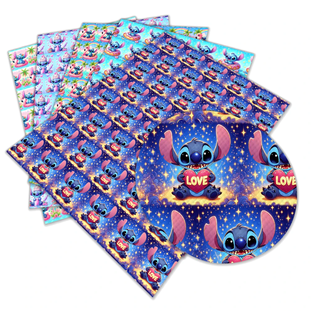 30x22cm Disney Stitch Kids Cartoon Print Artificial Leather for DIY Holiday Hair Bows Bag Wallet Crafts Faux Leather