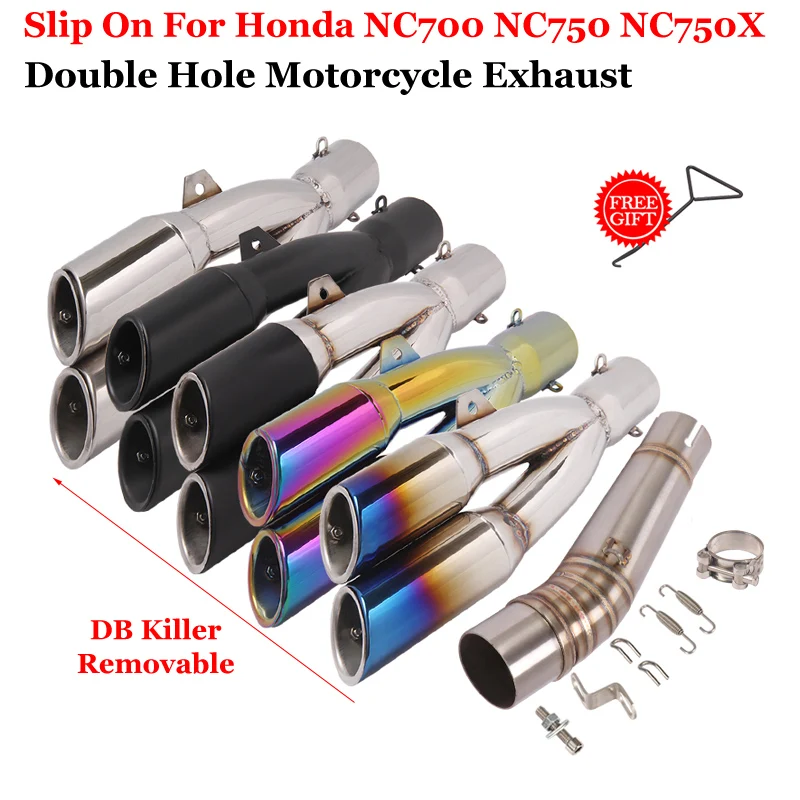 Slip On For Honda NC700 NC700X NC750 NC750X NC750S Motorcycle Exhaust Muffler Middle Link Pipe Double Hole Escape Moto DB Killer