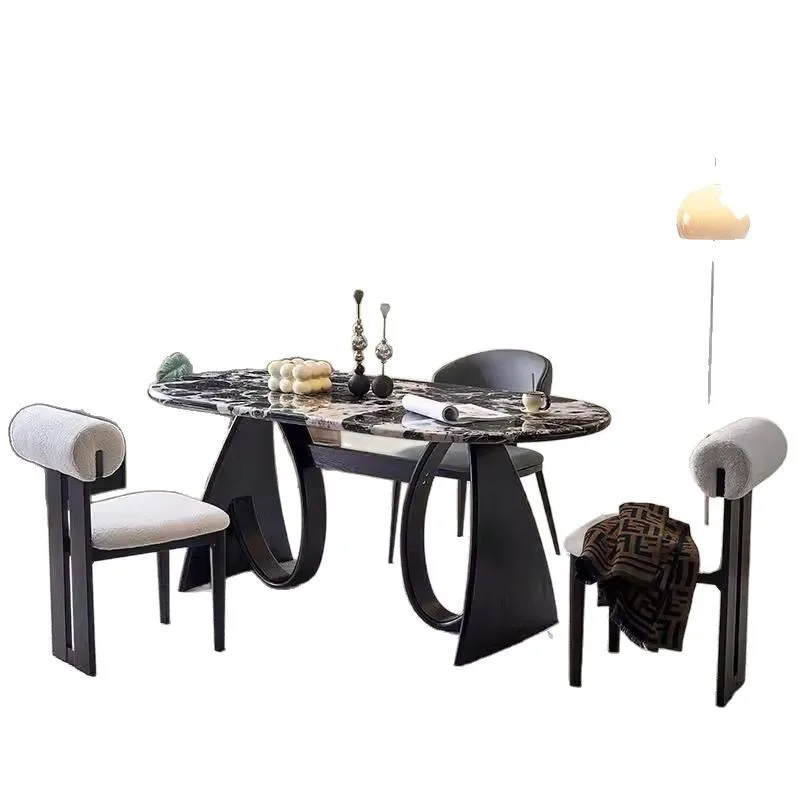 

Marble dining table French antique cream style oval dining table