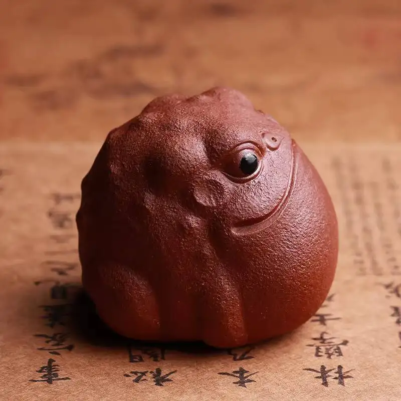 Yixing Purple Clay Pet Fortune-Bringing Golden Toad Zhao Yonghui's Fully Handmade Kung Fu Set Sculpture, Ceremony Tea Ornament,