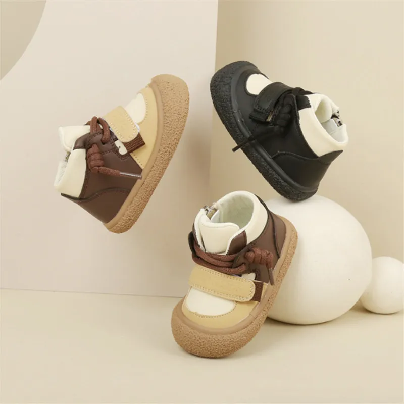 2023 New Autumn Baby Boots For Boys Leather Kids Ankle Boots Anti-collision Soft Sole Fashion Toddler Children Boots